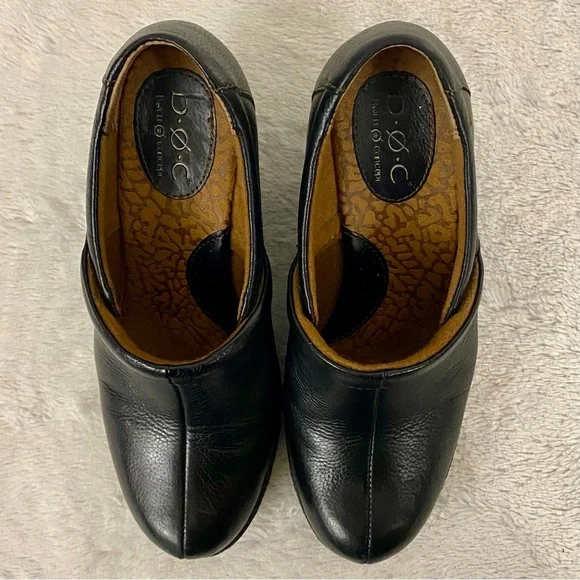 BOC Born on Concept Pebbled Black Leather Wedge Clogs Women’s Size 8 - Picture 6 of 11